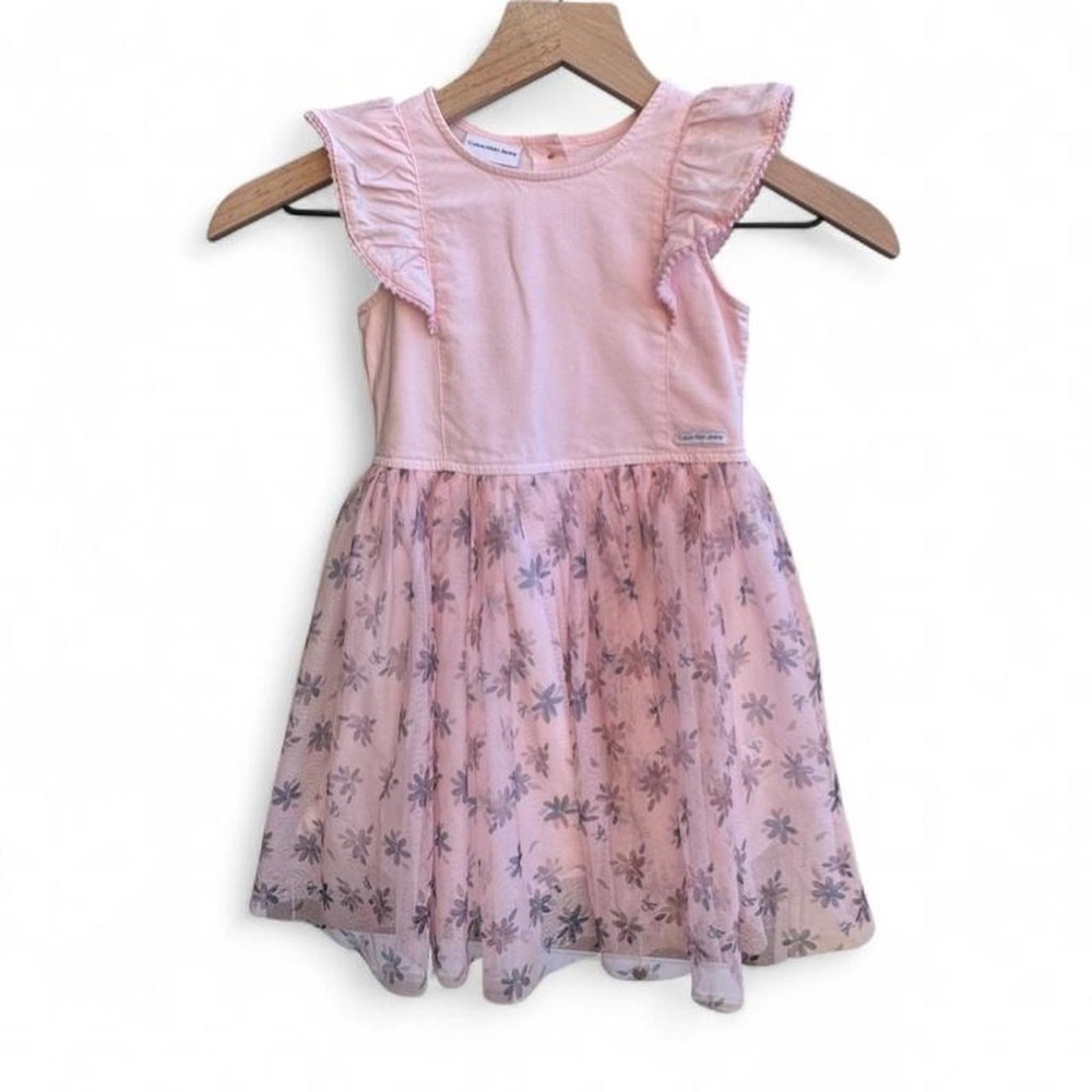 Calvin Klein Girls Pink Floral Dress Size 5 Party Easter Occasion